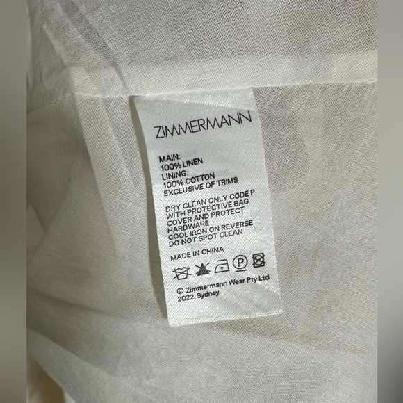 NWT Zimmermann Cream Linen Daisy Mini Dress Ruffle Long Sleeve AU 0P (US 2P) - Picture 15 of 16